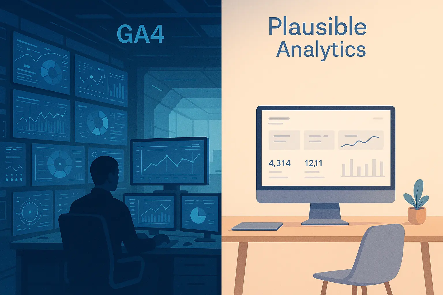 AI assistant explaining GA4 vs Plausible Analytics