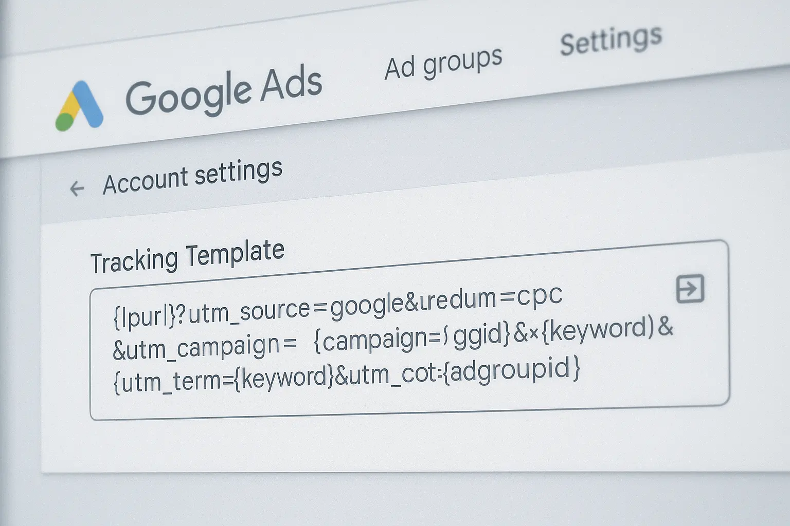 Google Ads tracking template with UTM parameters